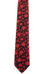 CDA Necktie>Red Leaf On Black